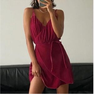 Urban Outfitters Deep Red Velvet Joelle Wrap Mini Dress